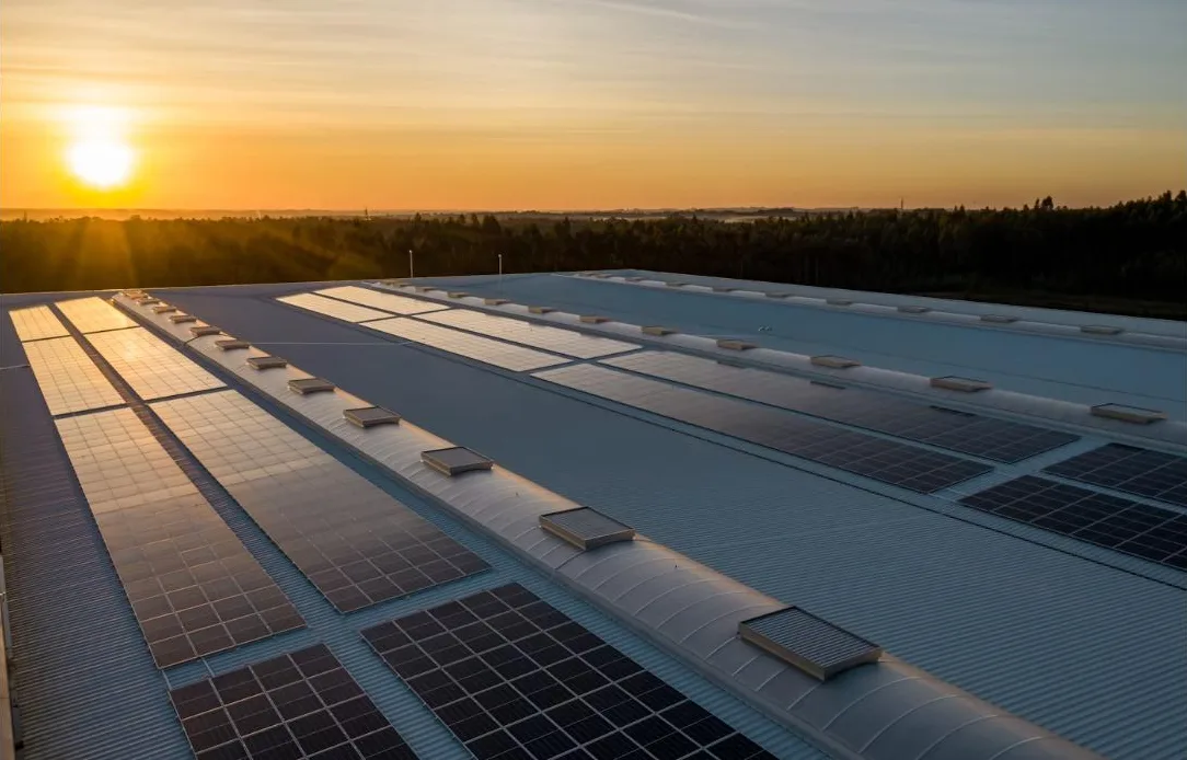 Solar panels on an Australian roof at sunset generating evening energy savings